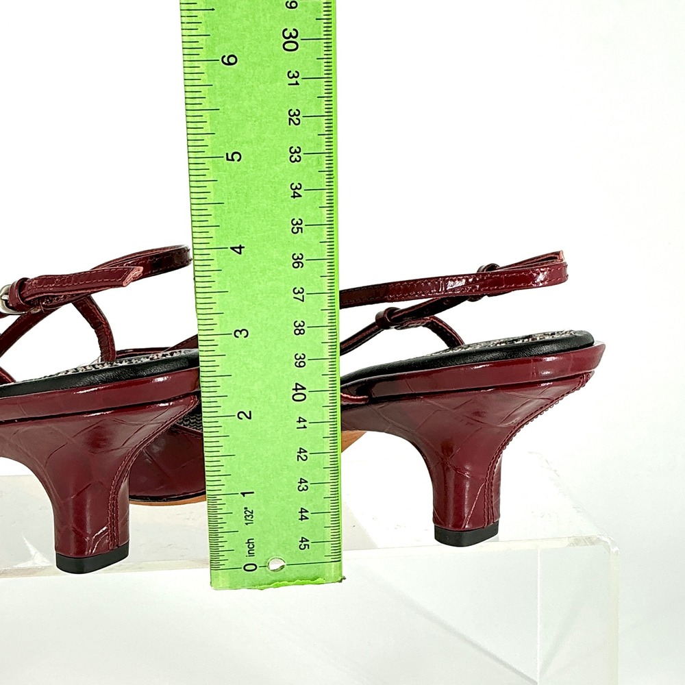 Vince Size 8.5 Burgundy Croc Print Leather Slingback Kitten Heels NEW Pumps $375 - Picture 7 of 16